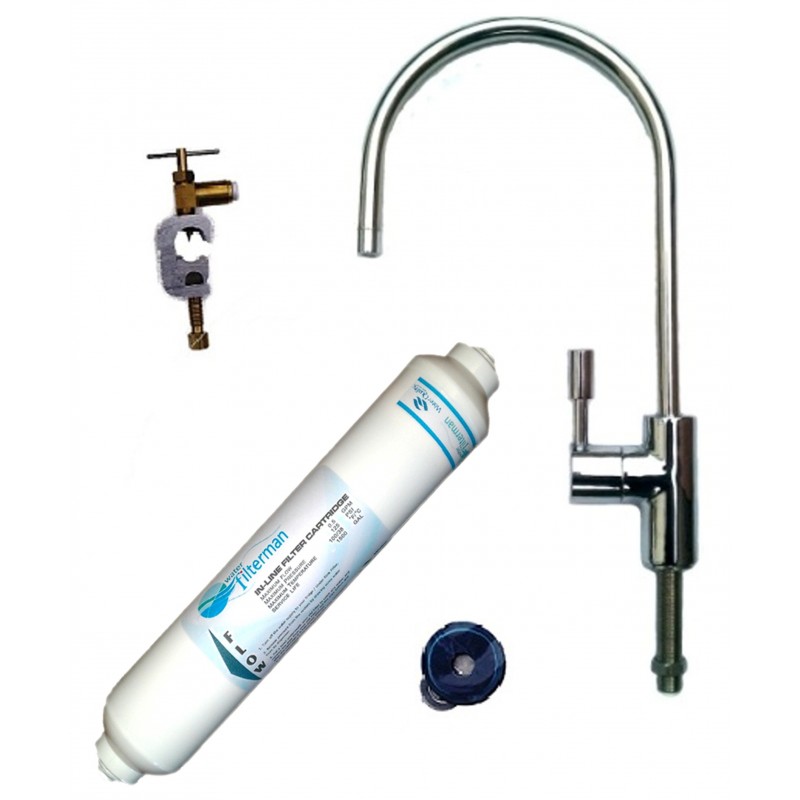 Tap water filter system complete with chrome swan neck filter tap