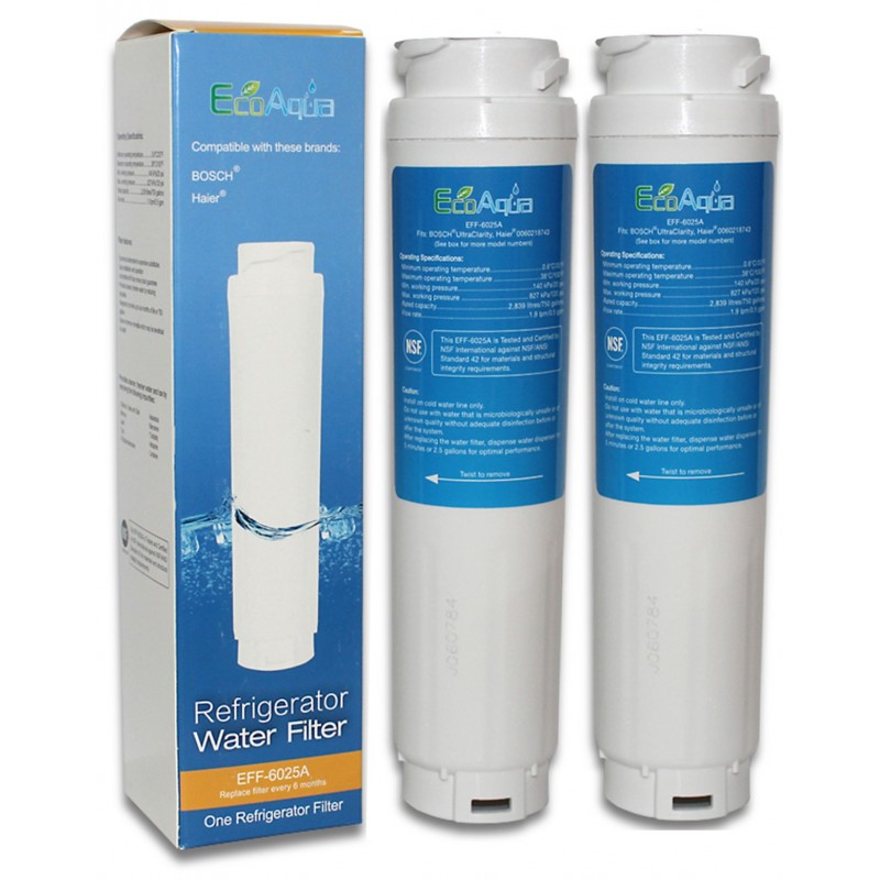 2x EcoAqua EFF-6025A Water filter compatible with Haier Bosch Rangemaster fridges